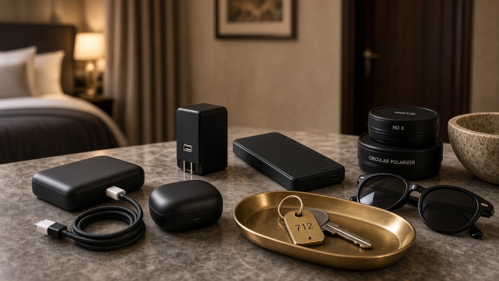 Accessory add-ons beside a brass lamp
