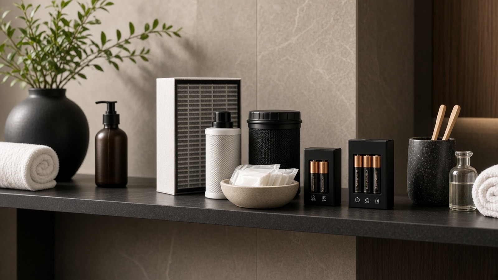 Auto-ship essentials on a nightstand tray