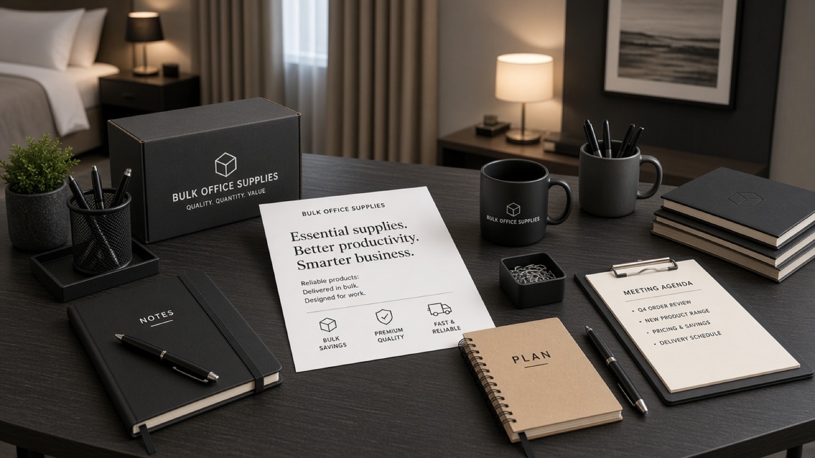 Office bulk order on a conference table
