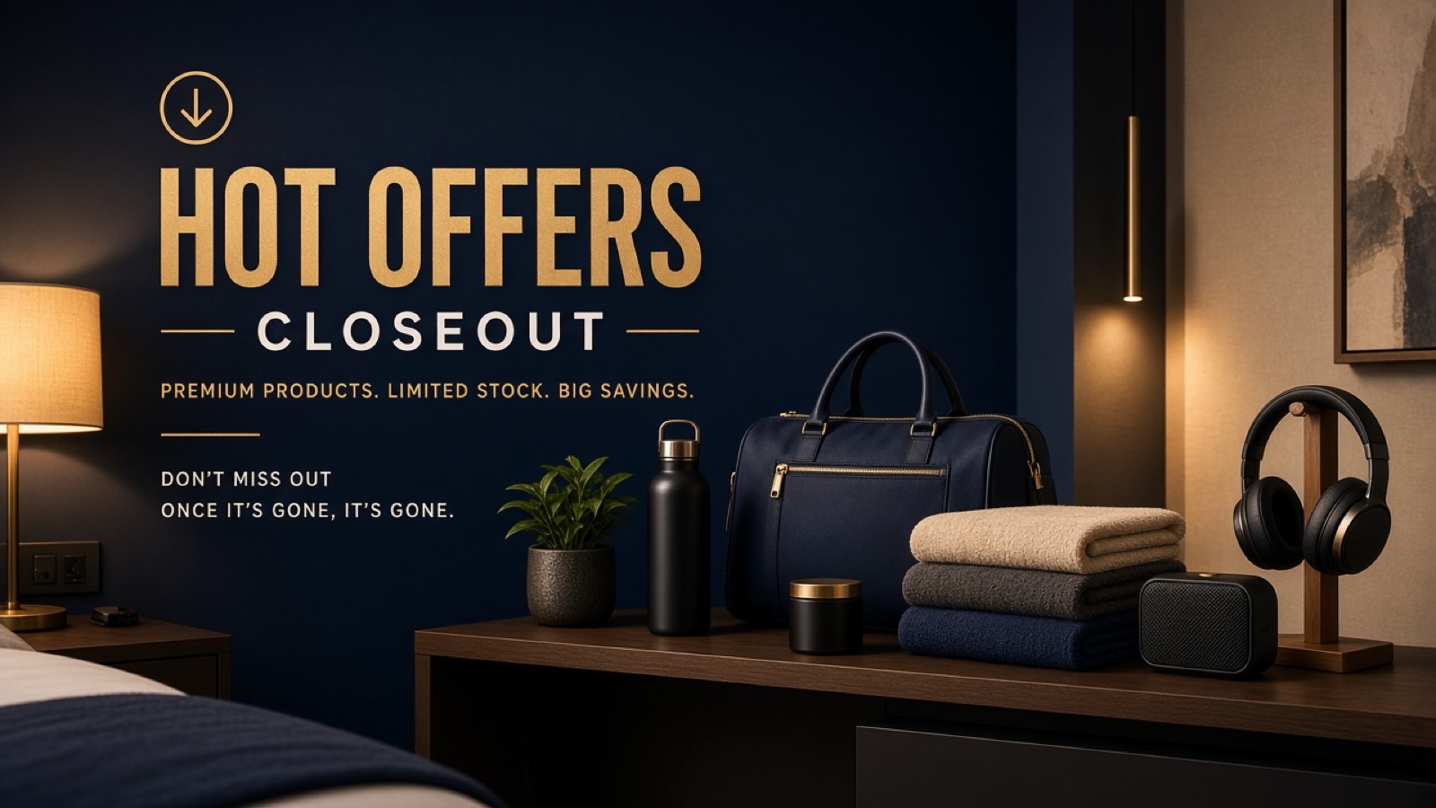 Closeout hot offers in warm hotel-suite light
