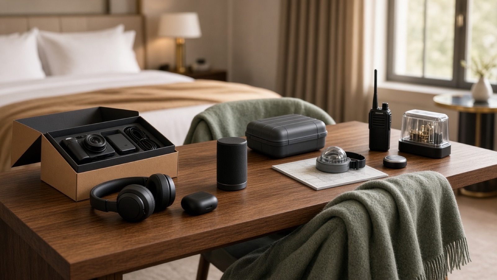 New outlet electronics and marine gear in a hotel-suite setting