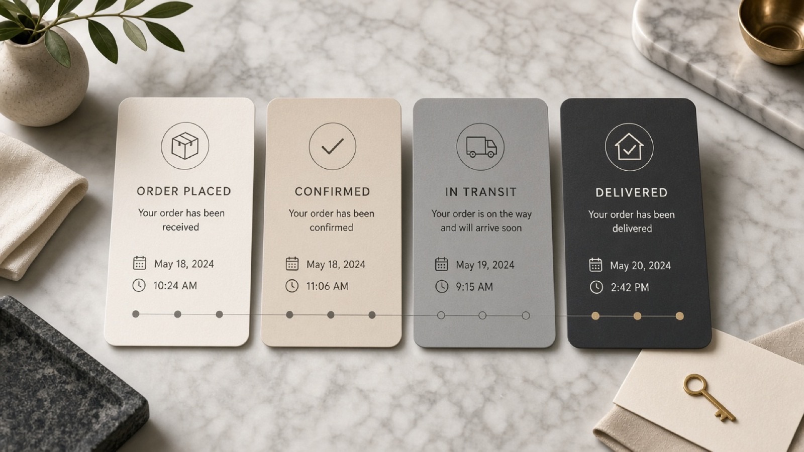 Delivery tracking concept with timeline cards