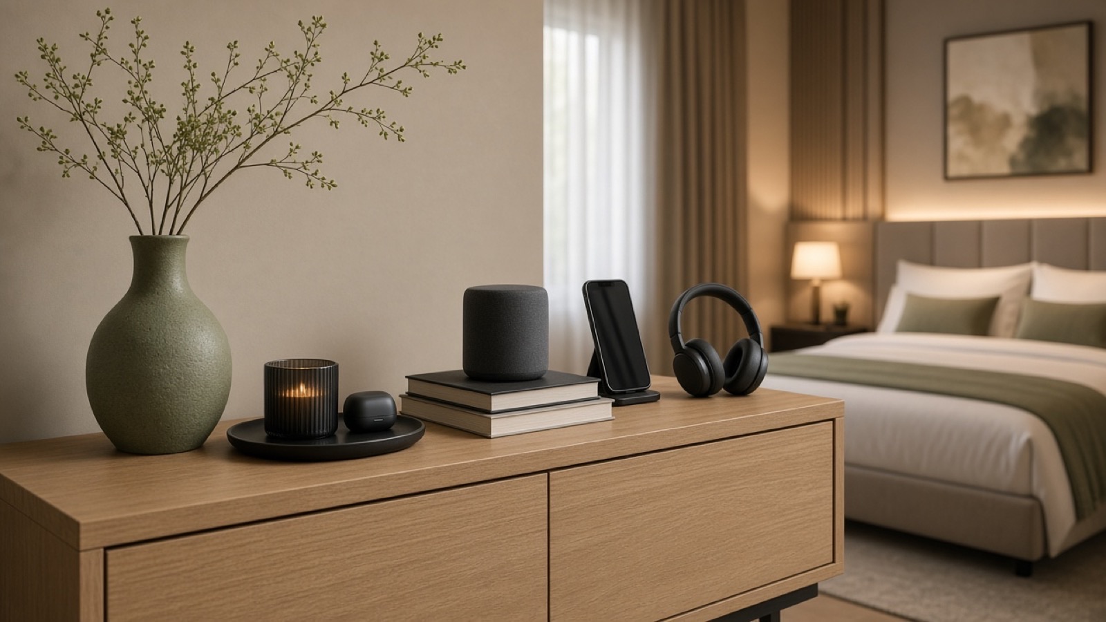 Trending outlet products on a sage-accent sideboard
